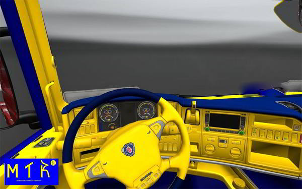 Синий желтый интерьер Scania